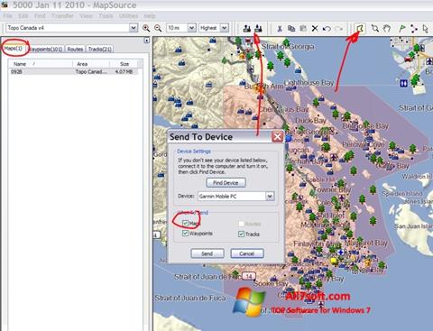 Ekrano kopija MapSource Windows 7