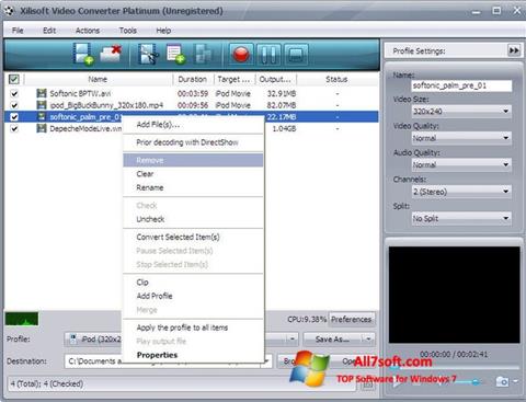 Ekrano kopija Xilisoft Video Converter Windows 7