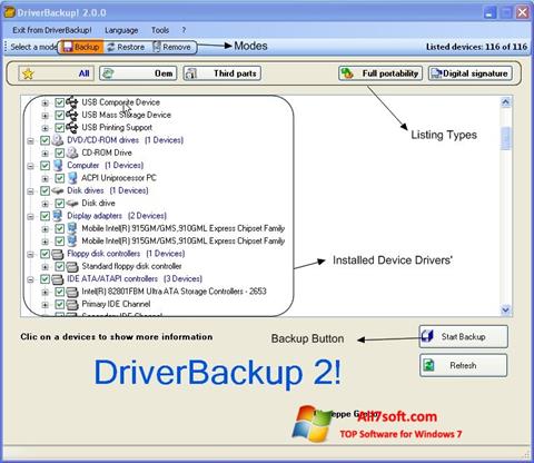 Ekrano kopija Driver Backup Windows 7