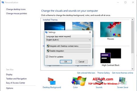 Ekrano kopija Personalization Panel Windows 7