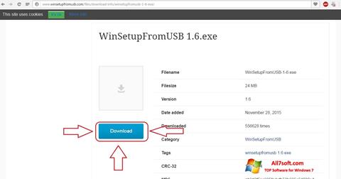 Ekrano kopija WinSetupFromUSB Windows 7