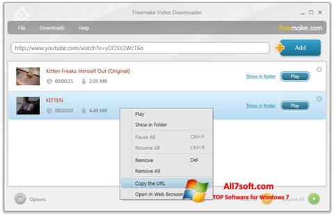 Ekrano kopija Freemake Video Downloader Windows 7